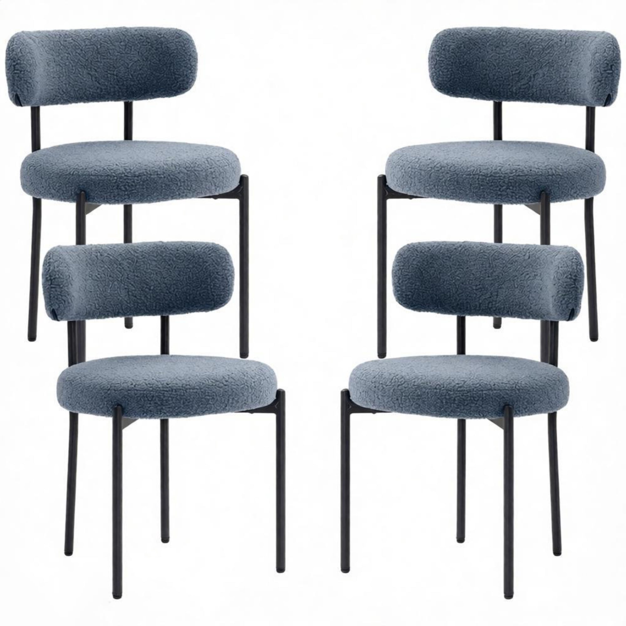 All-in-One 4-Piece Modern Round Upholstered Kitchen Chairs, Curved Backrest, Soft Thick Cushion Dining Set, Gray（Only chairs）