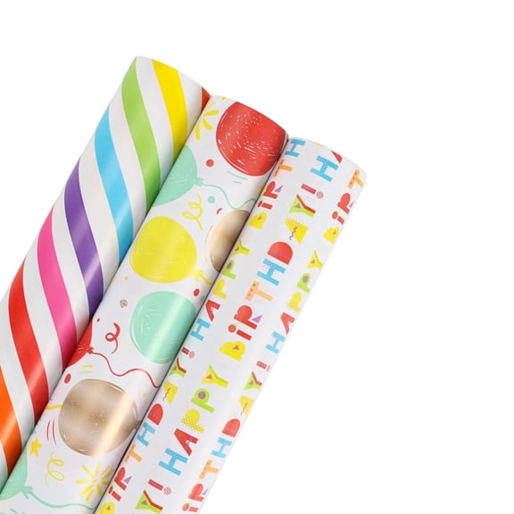 LaRibbons 30" x 10' Birthday Wrapping Paper Bundle, Holiday Wrap Paper Roll, 3 Pack