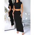 thumbnail image 6 of Womens 2 Piece Sets Short Sleeve Crewneck Cropped Top Bodycon Maxi Skirt Outfit, 6 of 8