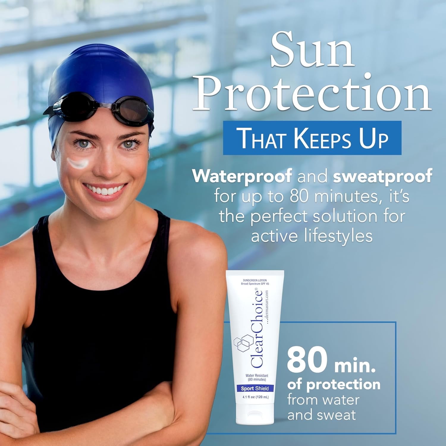 Clear Choice Sport Shield SPF 45 Natural Mineral Face Sunscreen, Zinc Oxide Sun Protection, Non-Greasy Daily Moisturizer, Water Resistant Formula, 4 oz
