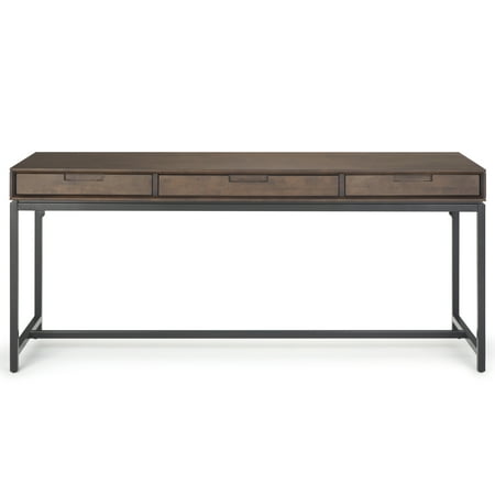 Simpli Home - Banting Rectangular Mid-Century Modern Industrial Solid Rubberwood 3-Drawer Table - Walnut Brown