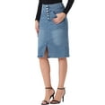 thumbnail image 4 of INSPIRE CHIC Women's Jean Skirts High Waist Front Slit Stretch A-Line Denim Midi Skirt XL Light Blue, 4 of 6