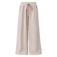 thumbnail image 5 of VEKDONE Womens Drawstring Wide Leg Pants Casual Elastic High Waist Striped Palazzo Trouser Loose Fit Lightweight Beach Lounge Pants with Pockets Khaki XL, 5 of 9