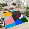 thumbnail image 2 of Abstract Colorful Geometric Medieval Print Area Rug, Brown Pink Splicing Irregular Pattern Machine Washable Rugs, for Room Sofa Living Room Bedroom Home Decor Floor Mats 4x6ft, 2 of 7