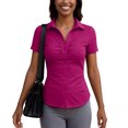 thumbnail image 5 of Womens Fitted Button Down Shirts Formal Fitted Ladies Office Blouse Business Work Wear Girls Collared Shirt Slim Fit Hot Pink 2XL, 5 of 6