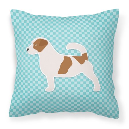 Jack Russell Terrier Checkerboard Blue Fabric Decorative Pillow