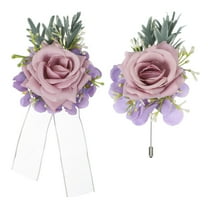 Uxcell Light Purple Wrist Corsage and Boutonnieres Set, Artificial Flowers Corsage Wristlet for Wedding Bride Groom Ceremony Anniversary Prom Party