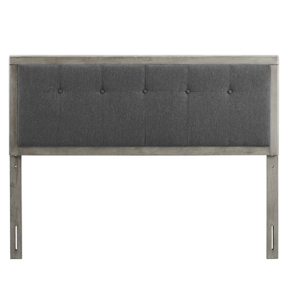 Pemberly Row Tufted Queen Fabric and Wood Headboard in Gray/Charcoal