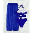 thumbnail image 3 of Glisme Blue Bikini Sets For Women Solid Color Long Skirt Mesh Sun Three Piece High Waist Split Swimsuit For Swimming Pool, 3 of 3