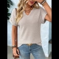 thumbnail image 4 of Blusas Elegantes e Informales de Corta para Mujer, Modernas, de Verano, con Cuello en V, Holgadas y A Rayas. Albaricoque L, 4 of 10