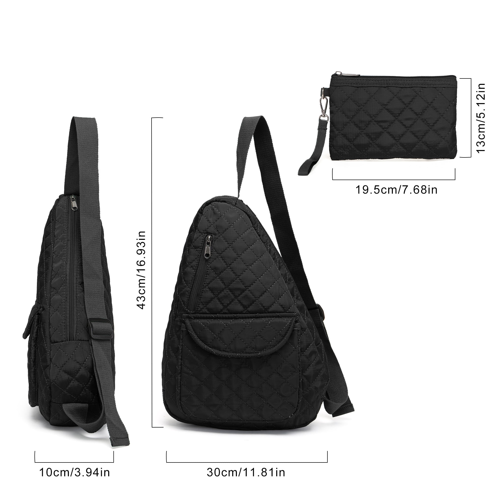 2-Piece Unisex Quilted Nylon Sling Bag Set – Large-Capacity Crossbody Bags with Chest & Shoulder Wear Options, Ideal for Travel, Hiking, Work & Commute