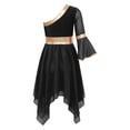 thumbnail image 3 of Alvivi Kids Girls One Shoulder Worship Costume Color Block Lyrical Liturgical Praise Dance Dress Black 12, 3 of 7