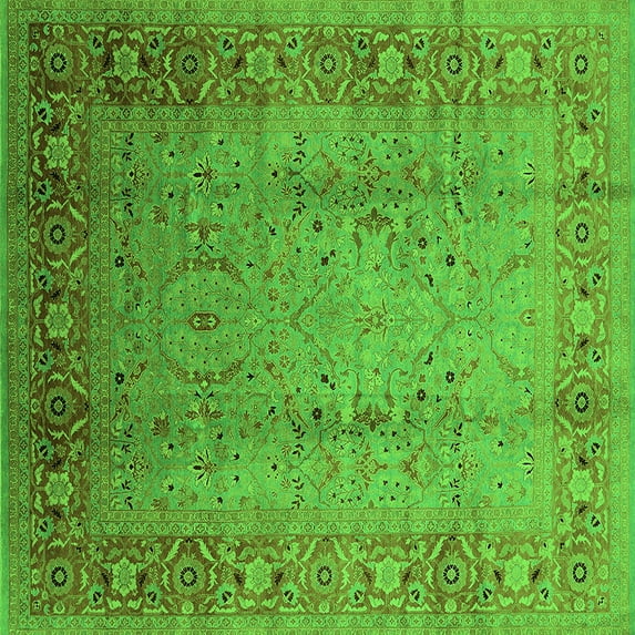 Ahgly Company Indoor Square Oriental Green Traditional Area Rugs, 6' Square