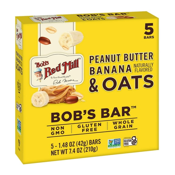 Bob's Red Mill Peanut Butter Banana & Oats Snack Bar - 5 Bars (Pack of 1) - Gluten Free, Non-GMO, Whole Grain SHO8