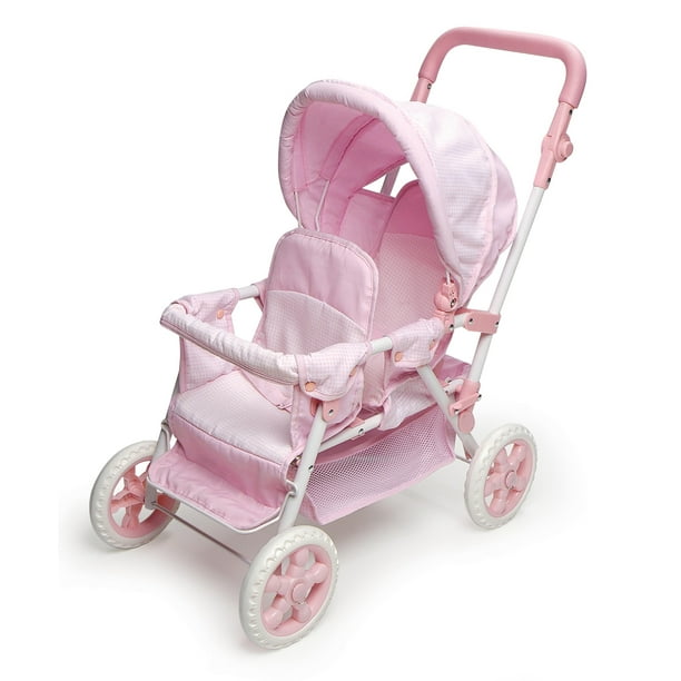 Badger Basket Folding Double Doll FronttoBack Stroller Pink/Gingham
