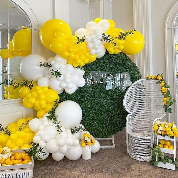 MMTX Lemon Yellow White Balloon Arch Garland Kit, Sunflower Lemon Yellow Theme Balloon Decoration for Baby Shower Honeybee Theme Wedding Birthday Graduation Anniversary Gender Reveal Party