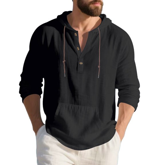 Timegard Long Sleeve Shirts for Men Fall Casual Breathable Button V Neck Shirts with Pocket Golf Work Solid Color Tee(Navy,M)