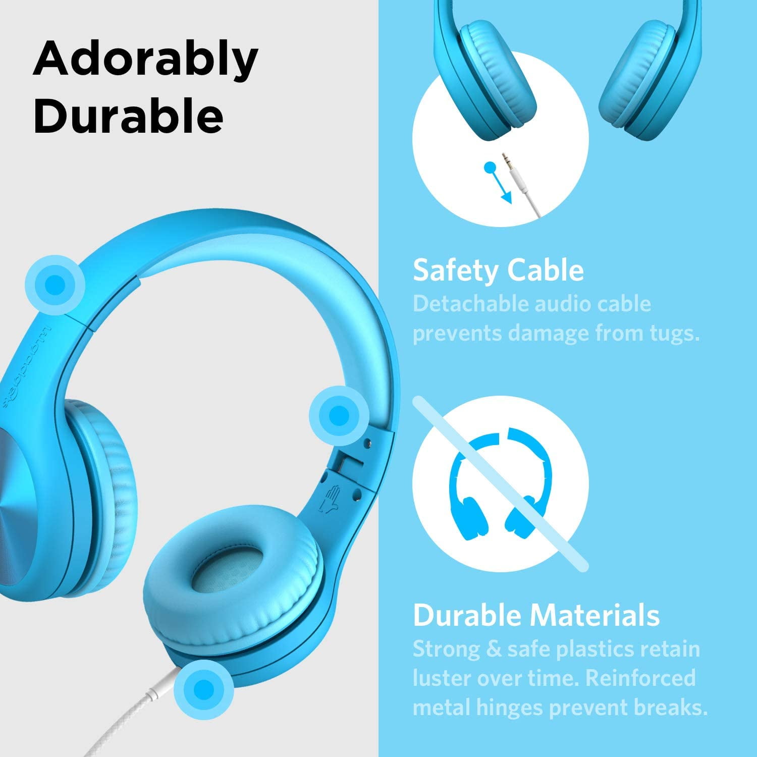 LilGadgets Connect+ Pro Wired Kids Headphones - Designed with Kids' Comfort in Mind, Child-Friendly Foldable Over-Ear Headset with In-line Microphone, Perfect for Toddlers in School, Blue