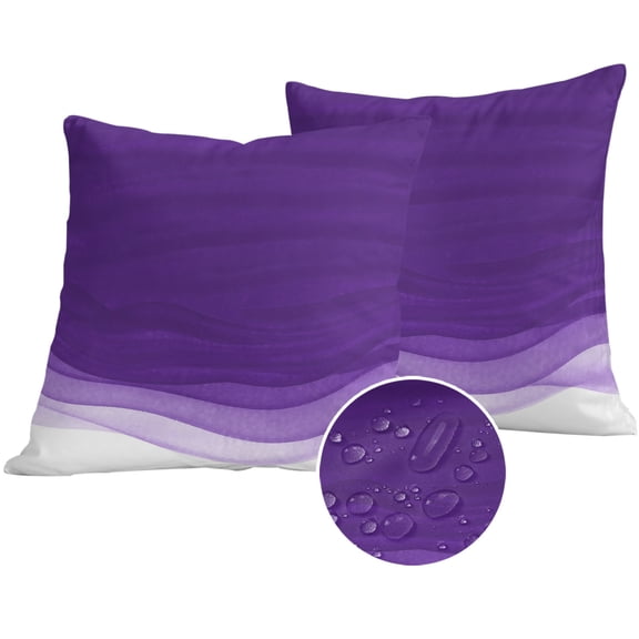 Purple Waves Outdoor Pillow Covers 24x24 Set of 2,Waterproof Patio Throw Pillowcase Protectors,Ombre Abstract Art Gradient Modern Square Decorative Pillow Shams Cushion Covers for Seat Bed Couch Sofa