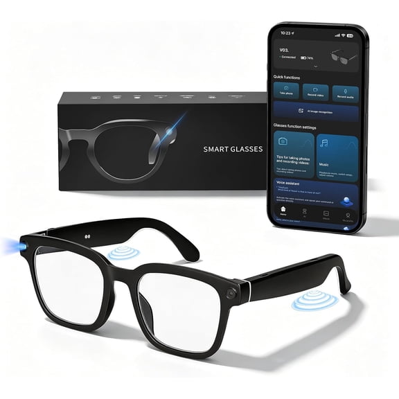 Beixiya Smart Glasses with Camera and Bluetooth, HD Video Recording, Clear Lens, Voice Control, Open-Ear Bluetooth Audio, Hands-Free Calls, Multi-Language Translation, Anti-Shake Video & Photo Captur