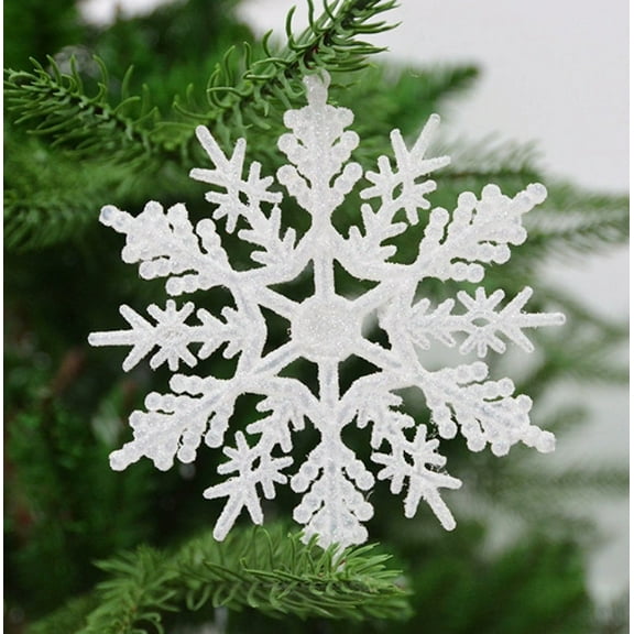 36pcs Glittering Snowflake Ornaments Set - White Plastic Christmas Tree Decor with Hooks for Indoor Holiday Decorations