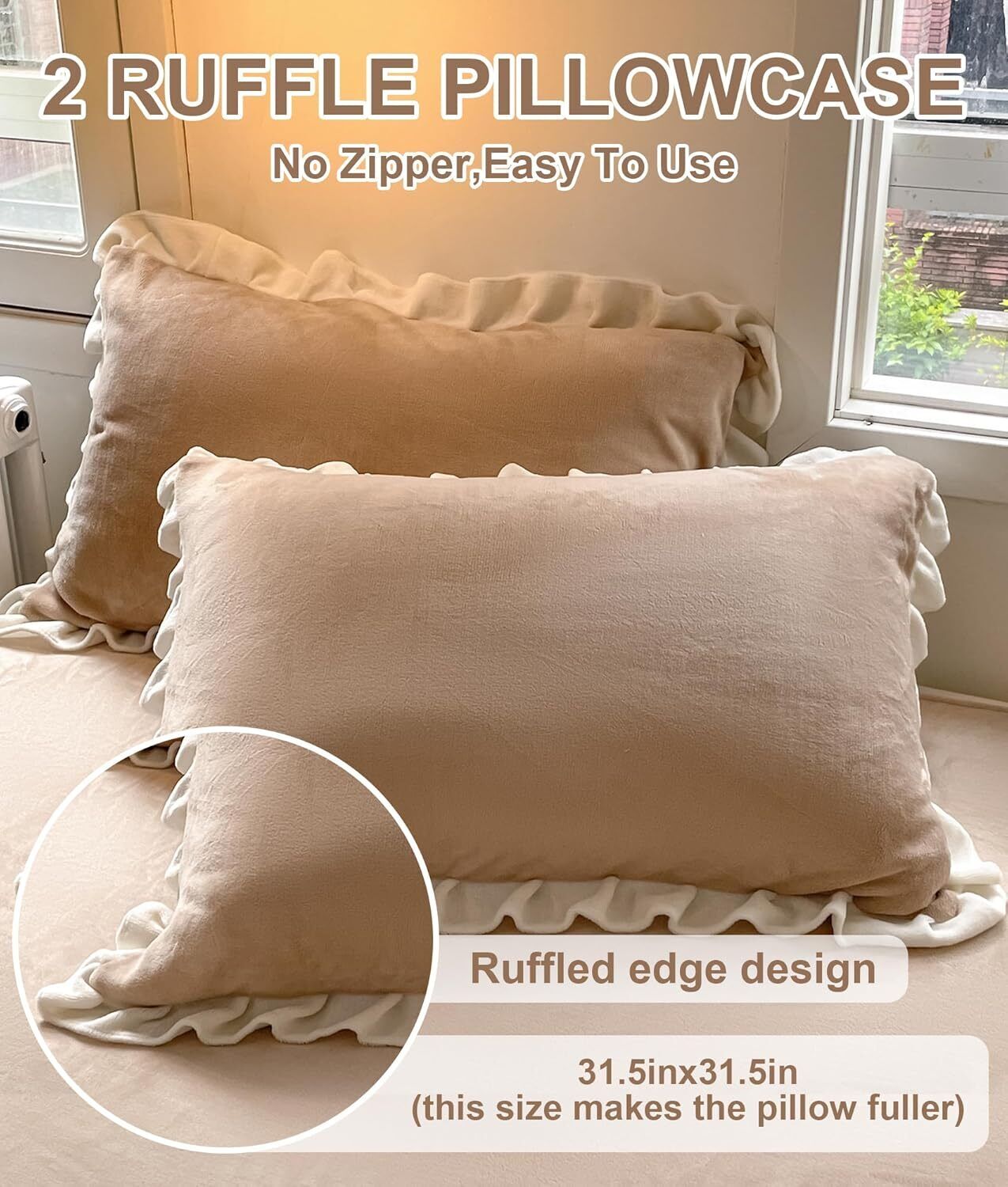 TOPCHANCES 3 Piece Duvet Cover Set, Soft Velvet Fabric Bedding Sets with Zipper Closure and 1 Pillowcase (Light Brown, Twin Size)