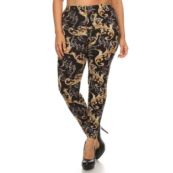 Plus Size Paisley Print, Full Length Leggings In A Slim Fitting Style With A Banded High Waist