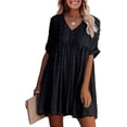 thumbnail image 1 of Robe Mini d'Été pour Femmes à Manches Courtes, Aguichant, Col en V, Fluide, Décontractée, à Pois Suisses, Courte, Coupe Ample, Grande Taille, 1 of 5