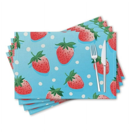 

BaHomeck placemats Set of 4 rectangle Linen Cotton Placemats for Dining Table Washable Heat Resistant 18*12inch Cute Cartoon Strawberry Pattern On Blue Background