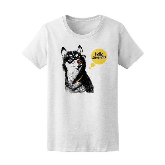 Cute Hipster Husky Hello Summer! T-Shirt Women -Image by Shutterstock, Female Small