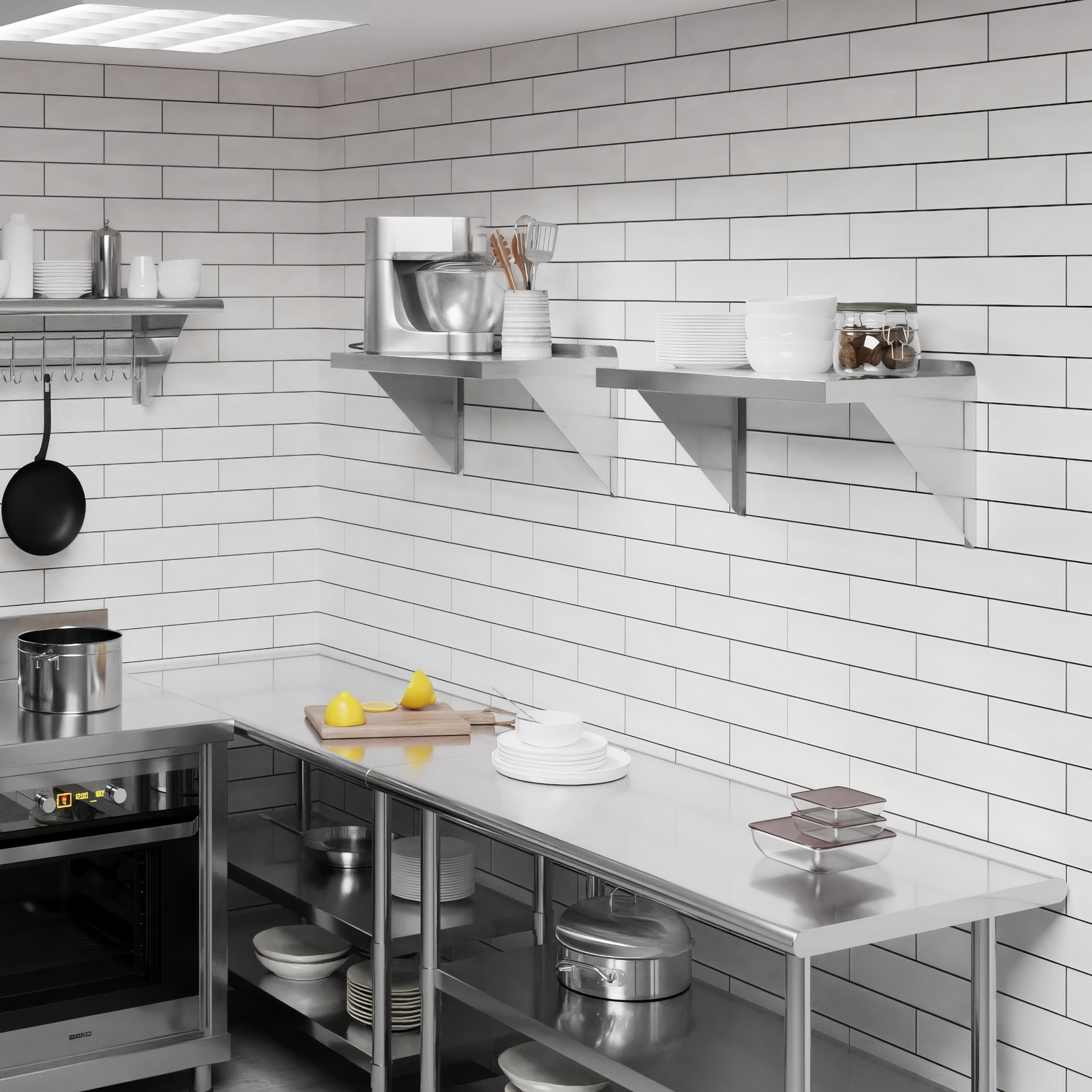 AmGood 12" Width x 72" Length | Stainless Steel Wall Shelf | Square Edge | Metal Shelving | Heavy Duty | Commercial Grade | Wall Mount | NSF Certified