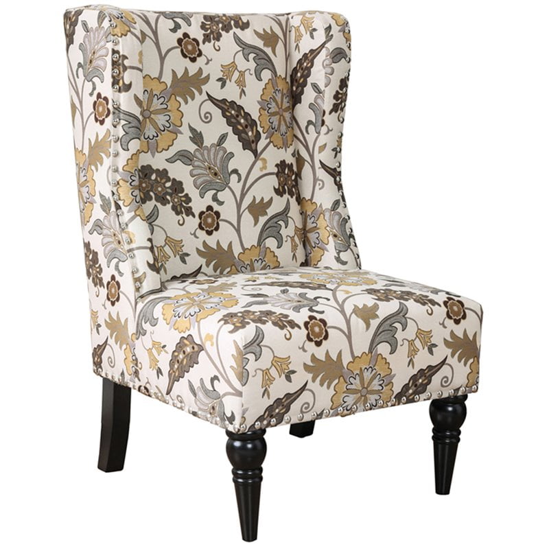 Furniture of America Lysa Fabric Wingback Accent Chair in Damask Pattern