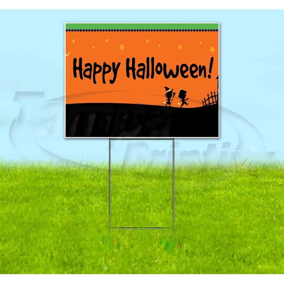 Happy Halloween V5 Orange Kids (18" x 24") Yard Sign, Includes Metal Step Stake