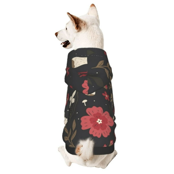 Fotbe Fly Agaric and Flowers Sudadera con Estampado para Perros Pequeños – Suéter con Capucha para Mascotas, Tela Suave de Forro Polar con Bolsillo-Large