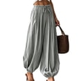 thumbnail image 2 of Lightweight Balloon Pants Women Summer Elastic Waist Casual Baggy Beach Boho Harem Pants Trousers with Pockets, 2 of 8