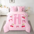 thumbnail image 3 of Homewish Letter H Monogrammed 7-Piece Bedding Comforter Set,Cute Cartoon Bowtie King Bedding Sets,Red Sweet Cherry Bed Sheets For Girls Kids,Microfiber Room Decorative Reversible, 3 of 9