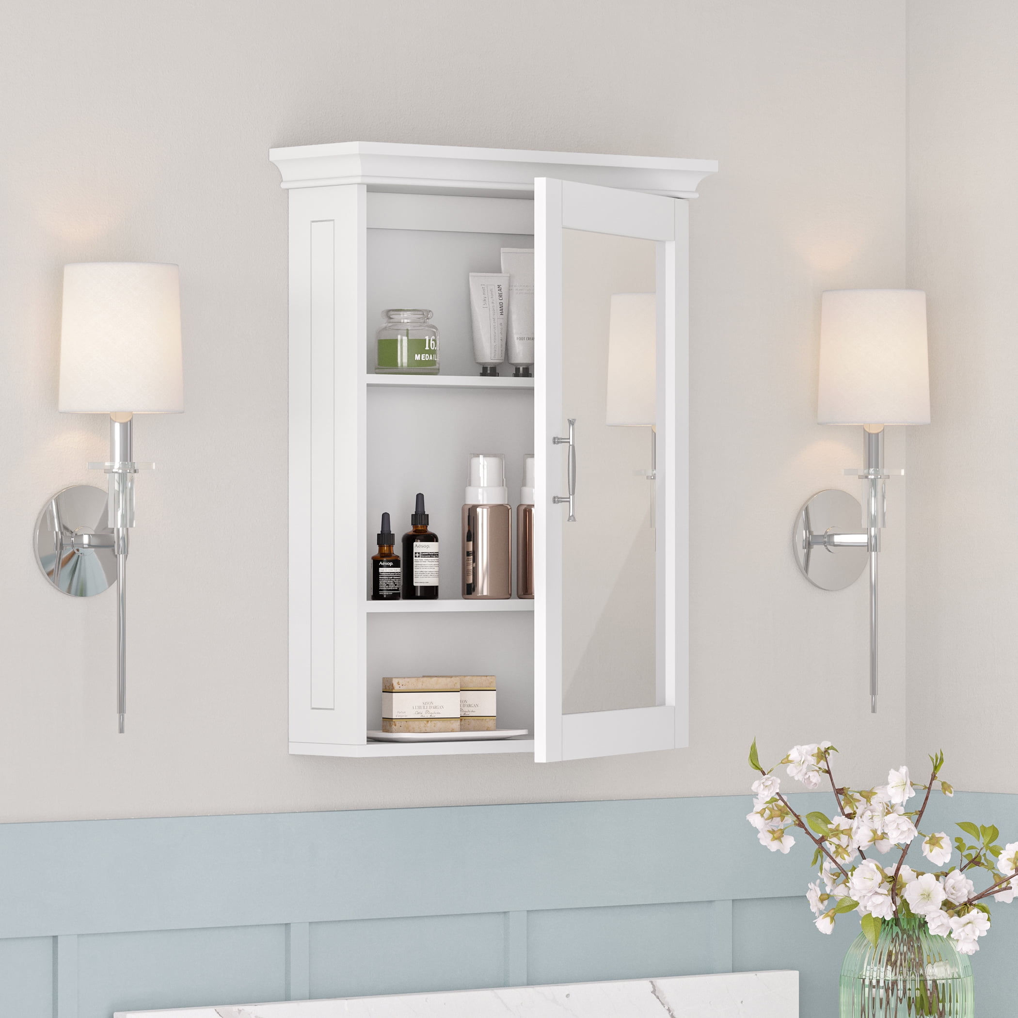 RiverRidge Somerset 1-Door Bathroom Mirror Wall Mount Storage Medicine Cabinet - White