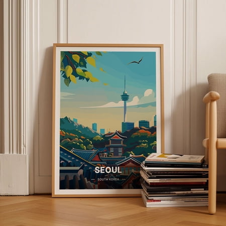 Seoul Cityscape Travel South Korea Wall Art, Unframed Paper Poster 8x10in