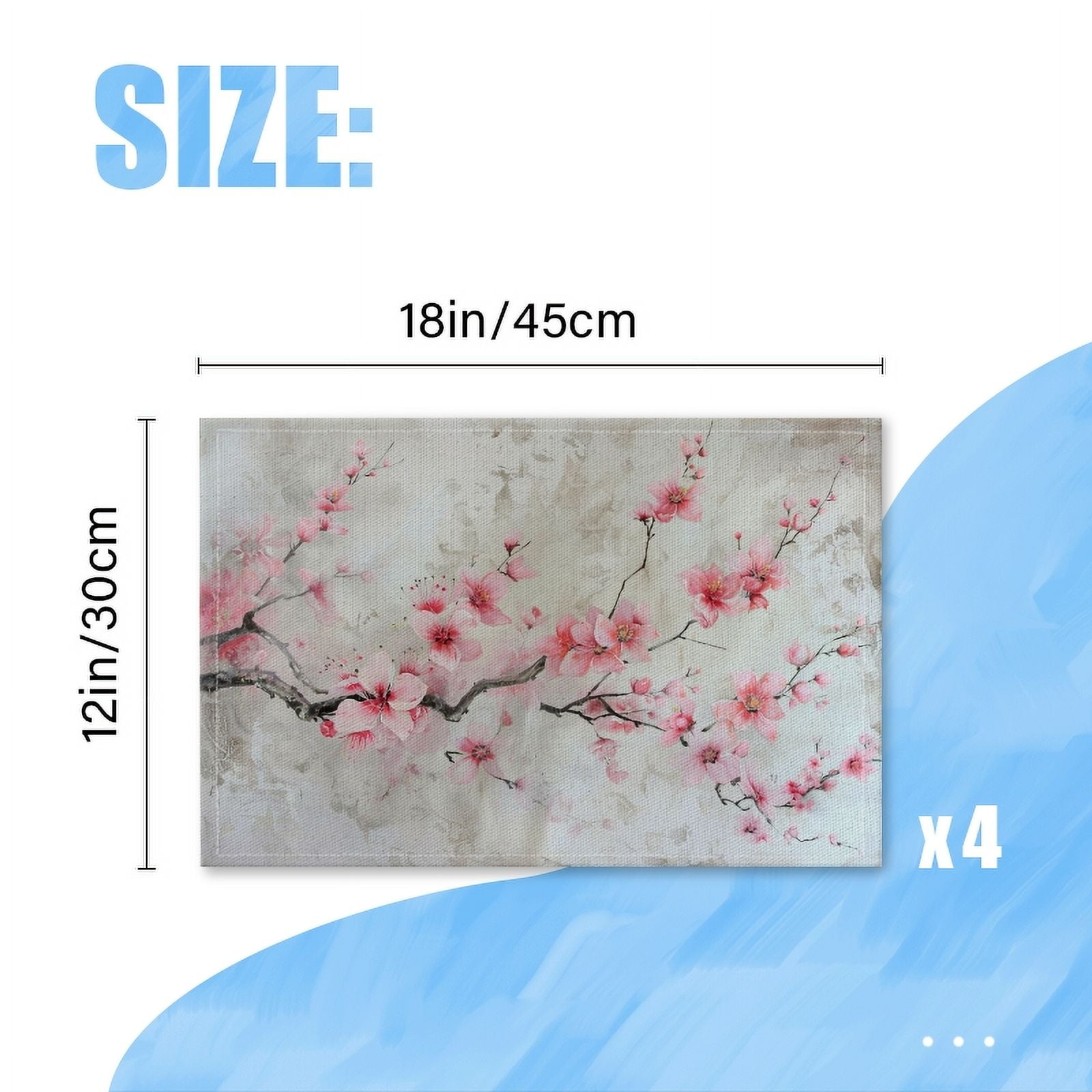 BaHomeck placemats Set of 4 Beautiful Pink Cherry Blossom Painting On Textured Paper Cotton Linen rectangle Placemats for Kitchen Dining Table Indoor,Outdoor,18*12inch