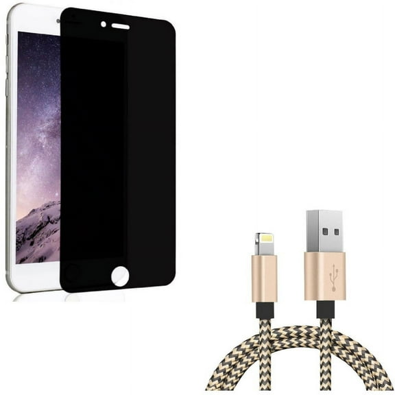 iPhone 7/8 PLUS Privacy Screen Protector w USB Cable - Tempered Glass Curved Anti-Spy Anti-Peep, 3ft Charger Cord Power for iPhone 8 PLUS/7 Plus