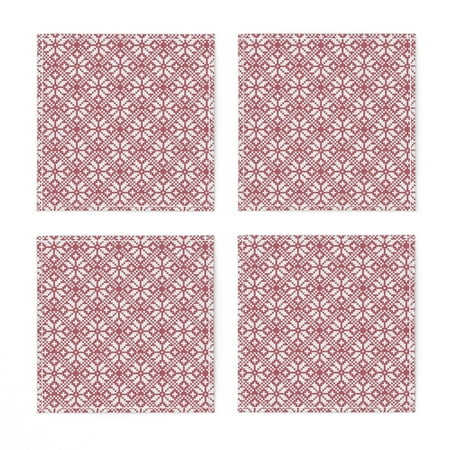

Linen Cotton Canvas Cocktail Napkins (Set of 4) - Fair Snowflake Red Winter White Christmas Snow Knitting Pattern Sweater Scotland Print Cloth Cocktail Napkins by Spoonflower