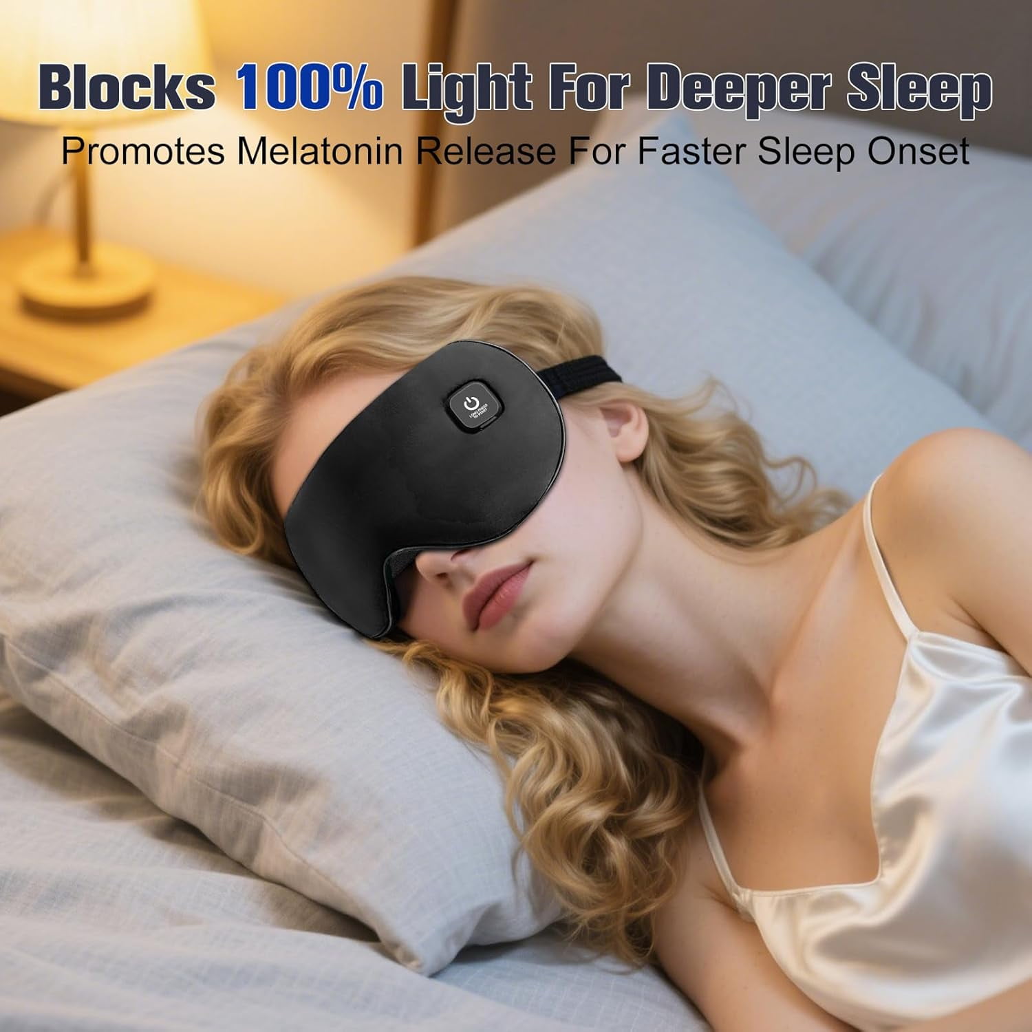 Heated Eye Mask for Sleeping, Washable Dry Eye Mask Warm Eye Compress with 3 Heating, 15min Timer for Eye Relaxation, Black