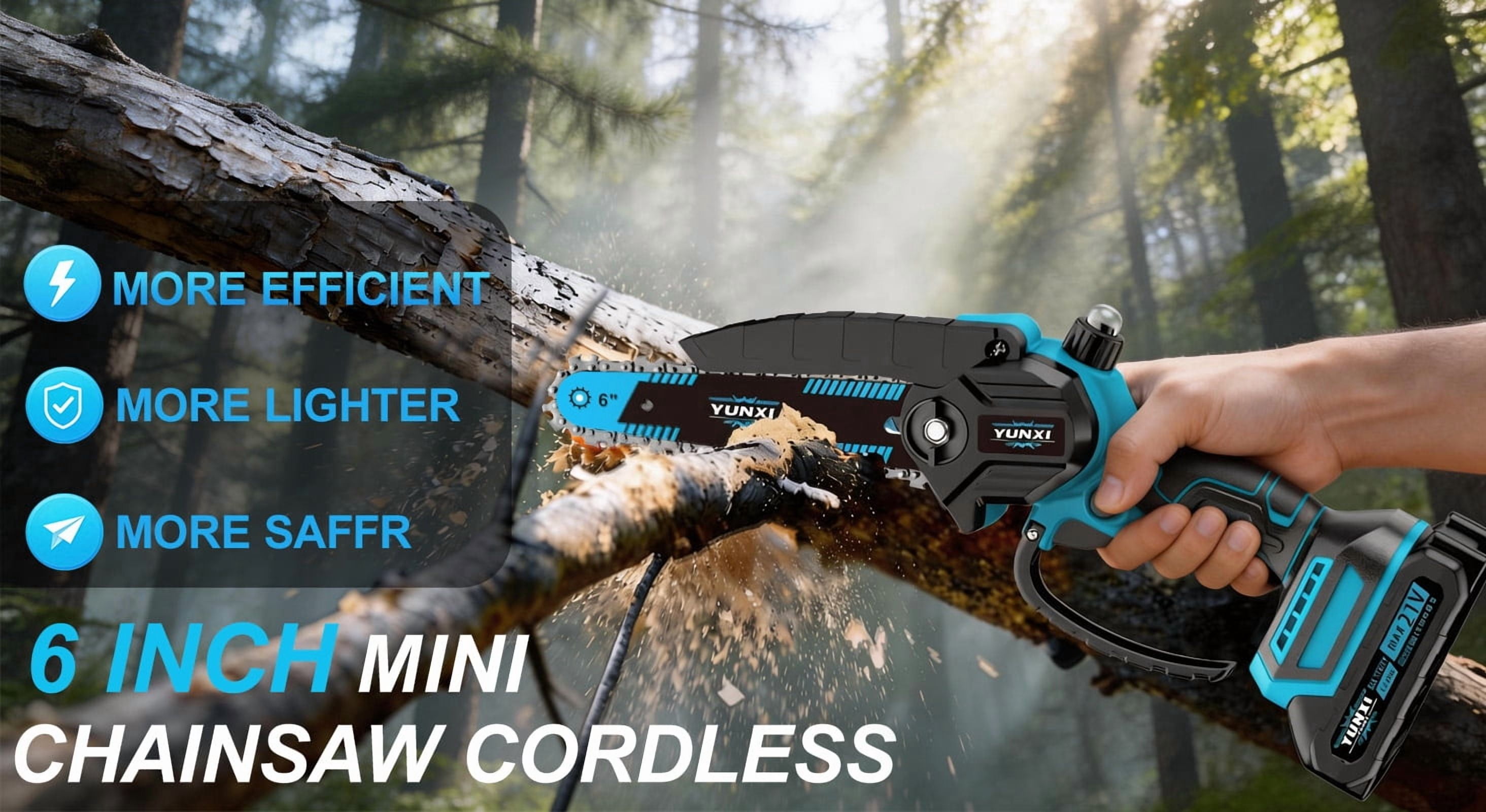 DGB Tool-Free Cordless Mini Chainsaw, 6 Inch Lithium Electric Handheld Saw with Easy Chain Tensioning, Portable Chainsaw for Yard Work & Tree Pruning