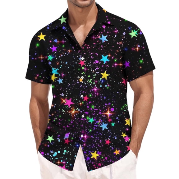 ChaoLingNeng Mardi Gras Shirts for Men,Men's Fashion 3D Carnival Printed Shirt Short Sleeve Loose Collar Vacation Clothing,Carnival Fashion Lightweight Casual Tops