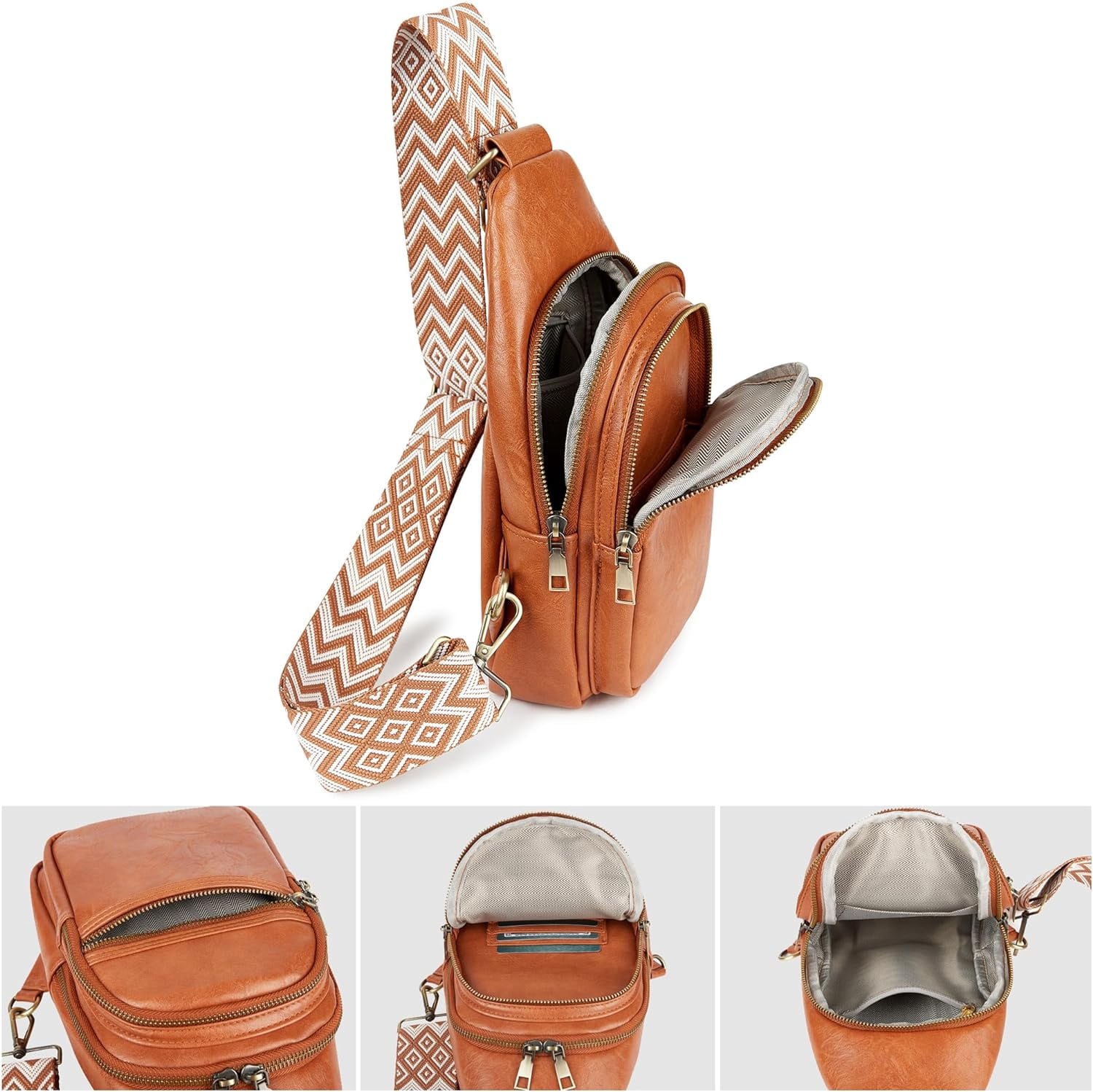 Women's Vegan Leather Sling Bag Packs Small Zipper Crossbody Chest Backpacks