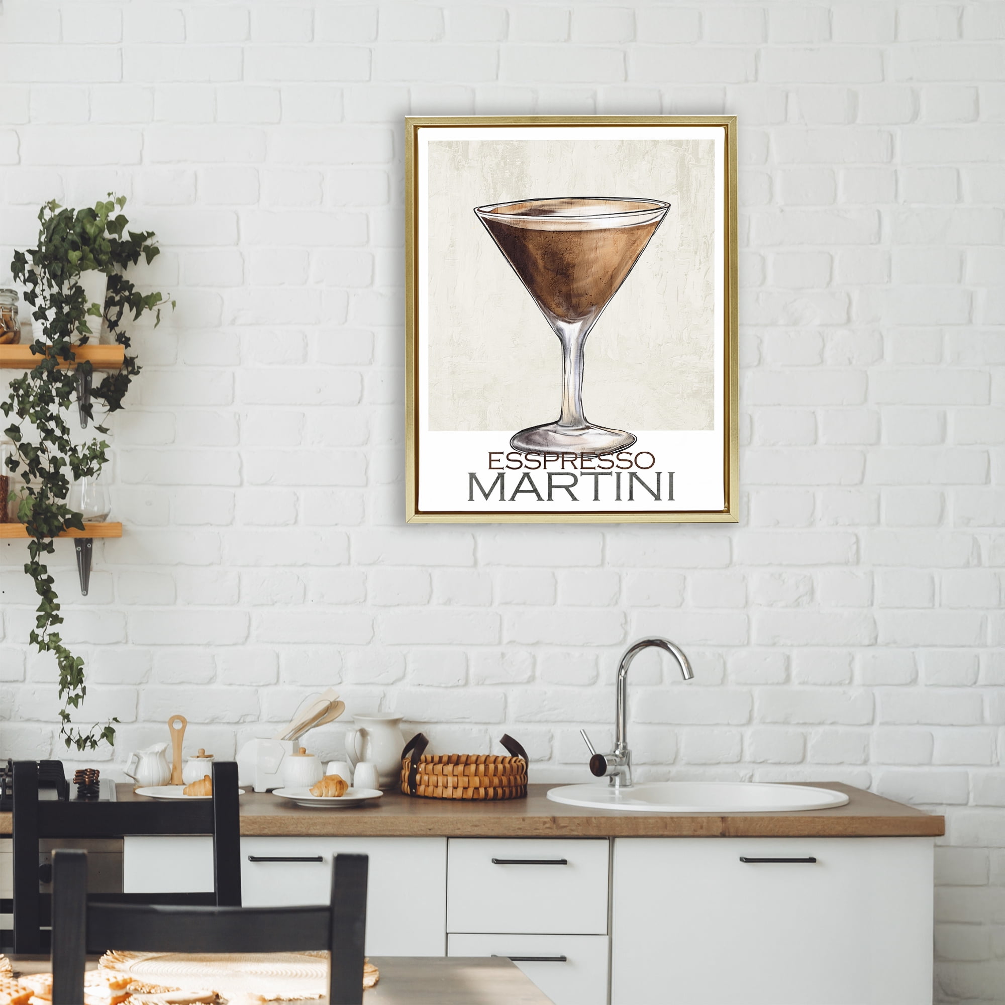 Stupell Industries Sophisticated Espresso Martini Gold Framed Floater Canvas Wall Art, design by Kim Allen