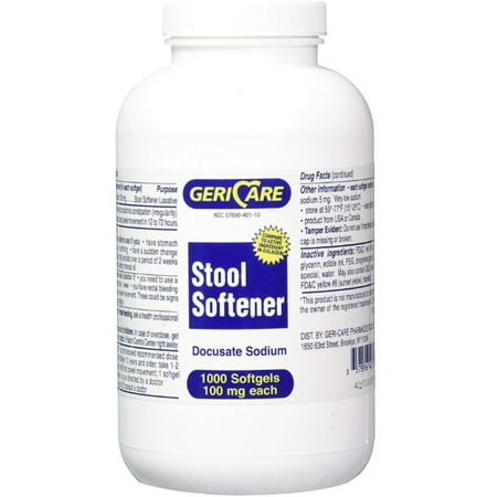 Stool Softener GeriCare Softgel Capsule 1000 per Bottle 100 mg Strength Docusate Sodium (Pack of 4)