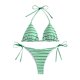 thumbnail image 1 of Guardurnaity de niña con top triangular y cuello halter, braguita estampada, traje de baño de piezas. Tejido suave, perfecto para viajar. conjuntos de ropa Rayas verdes METRO, 1 of 6
