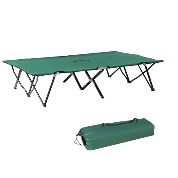 Green 2 Person Folding Camping Cot 50" Wide Portable Elevated Bed with Carry Bag