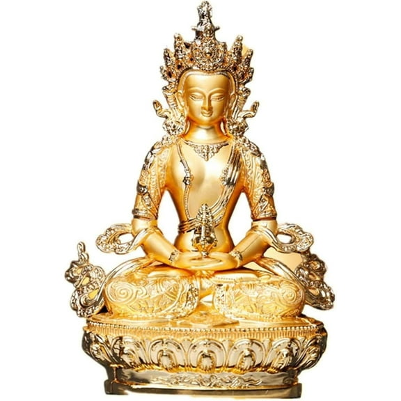 Amitayus 5inch Efficacious Tranic Golden Buddha Alloy Metal Buddhist Home Office Decorate Statue Craft